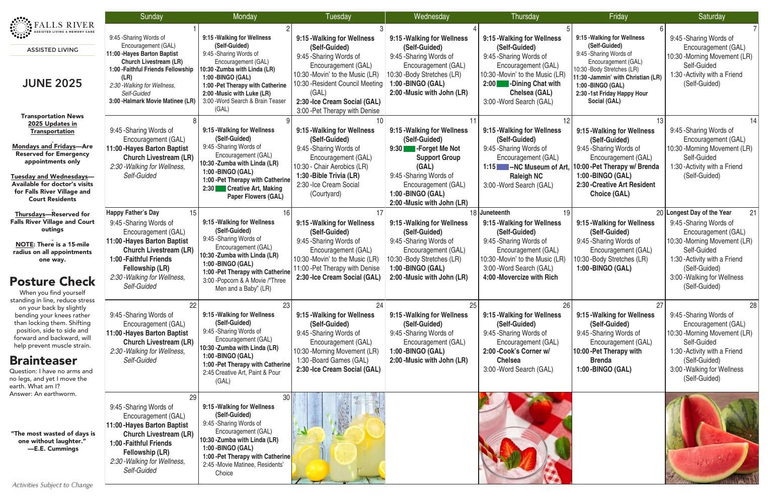 Assisted Living Event Calendar