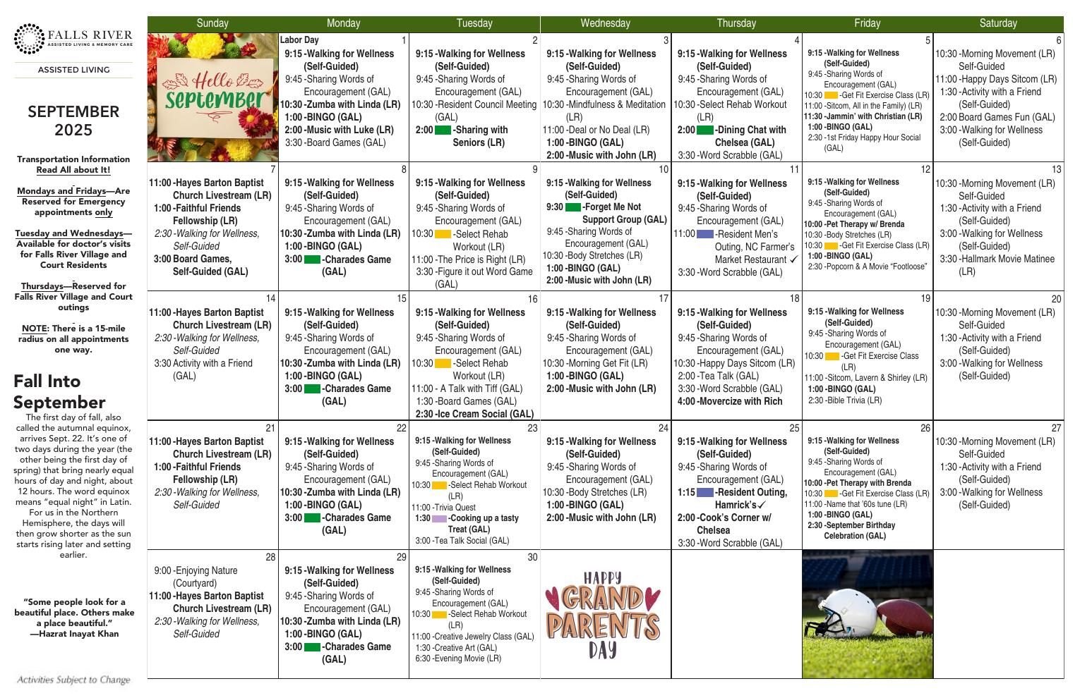 Assisted Living Event Calendar