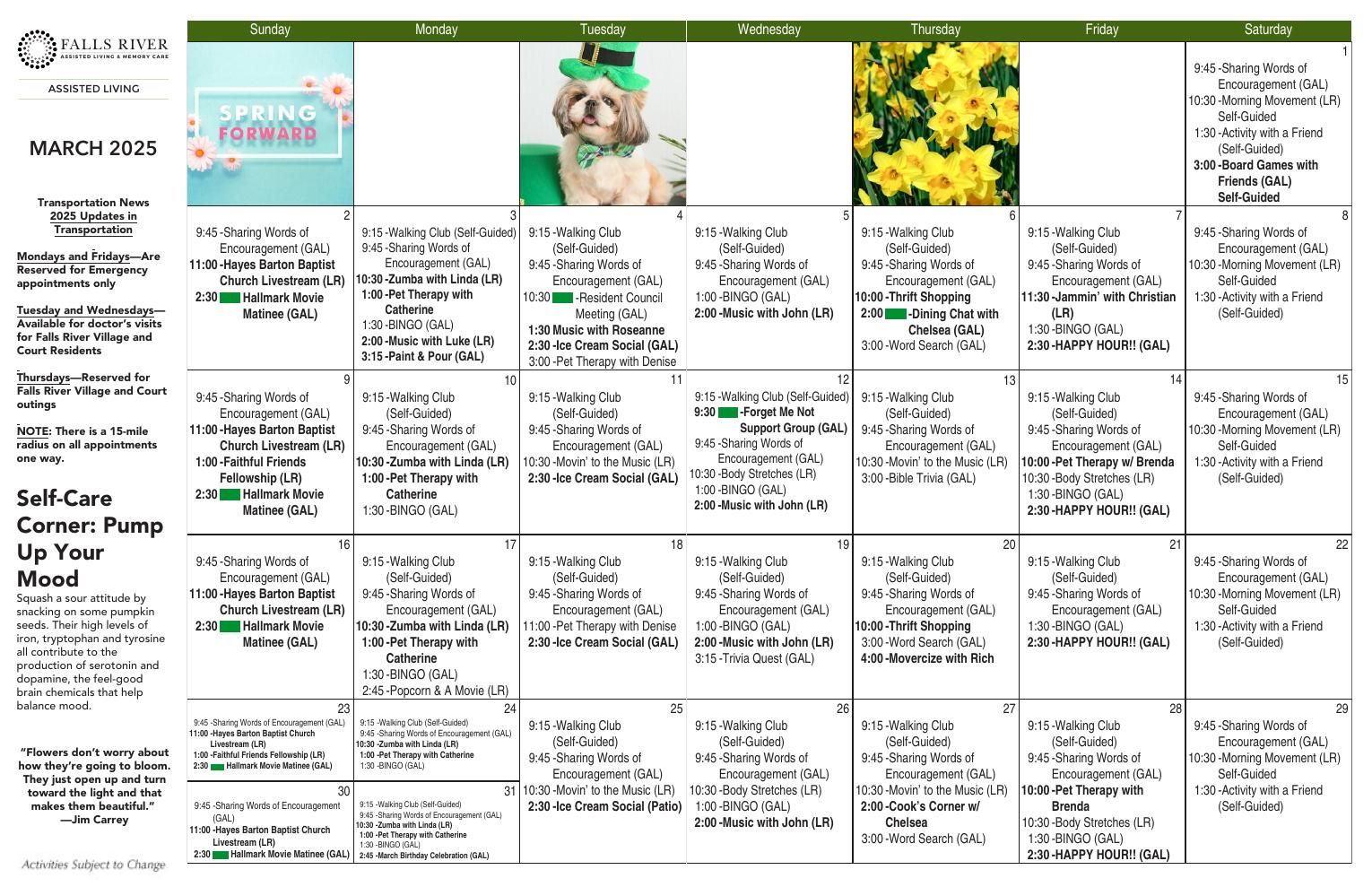 Assisted Living Event Calendar